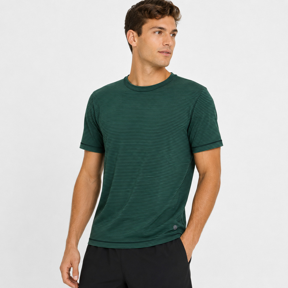 Lululemon Precision Tee Men S Green Stripe Short Sleeve Performance Shirt
